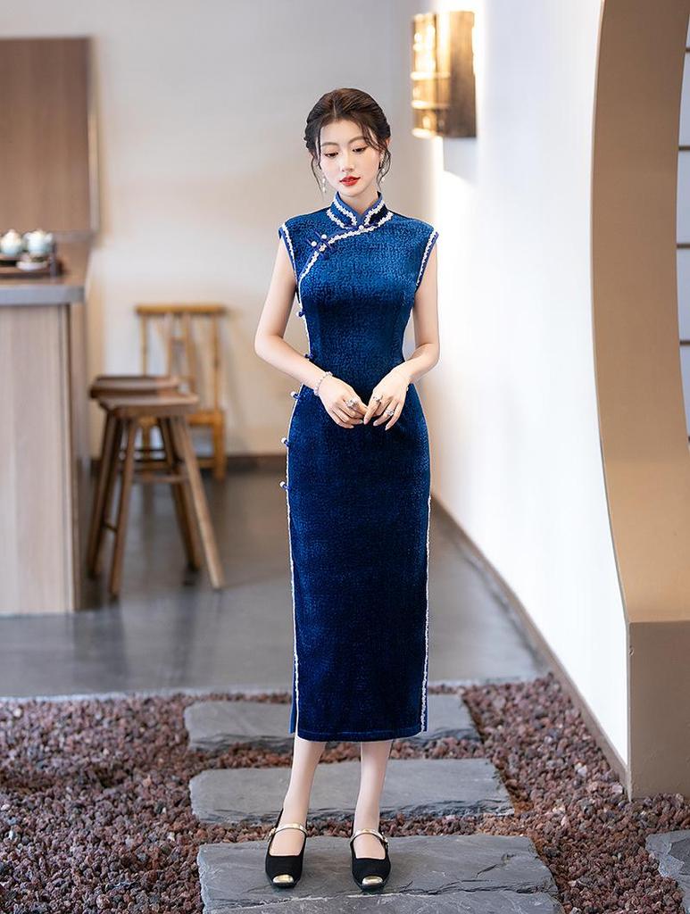 2025 Linxiangman Velvet Cheongsam: Retro Shanghai-Inspired Sleeveless Long Dress