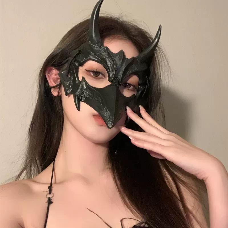 

Halloween Mask Half Face Yasha Tengu Mask Posating Live Stream Props Accessories Cos Tiger Wolf Mask Black Yasha Mask (TS1155-4)