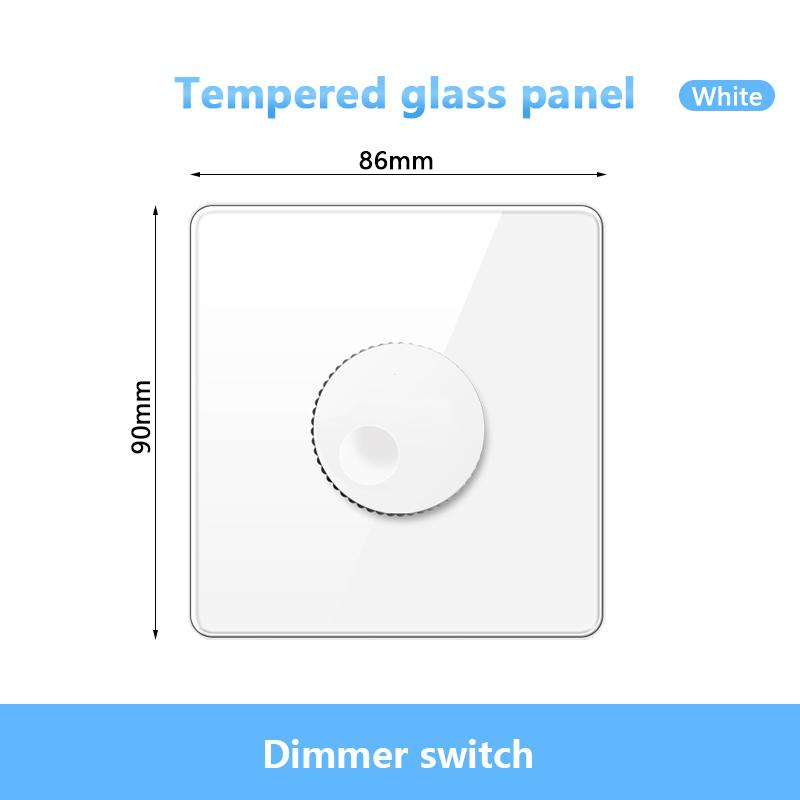 Тип 86 Стандартный EU UK Одиночный диммерный переключатель Ручка Настенный выключатель света Черный/Белый/Серый/Золотой Стеклянная панель Переключатель управления скоростью вентилятора