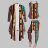 Plus Size Geometric Pattern Print 3 Piece Outfit, Long Sleeve Open Front Cardigan Cami Top Leggings Set for Women
