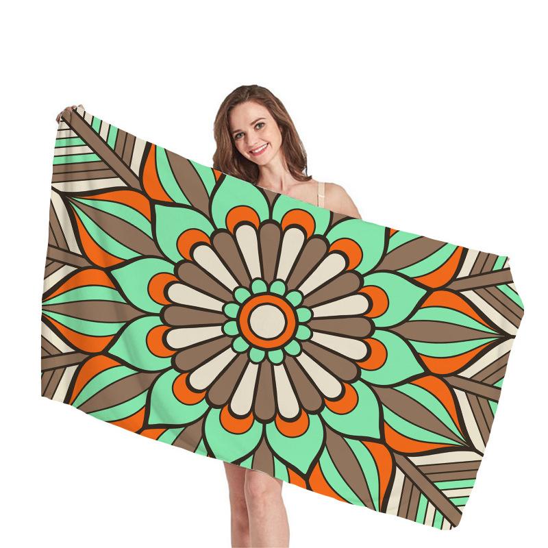 Mantra Geometric Pattern Digital-printed Polyester Superfine Fiber Double-sided Fleece Beach Vacation Bath Towel, Beach Towel