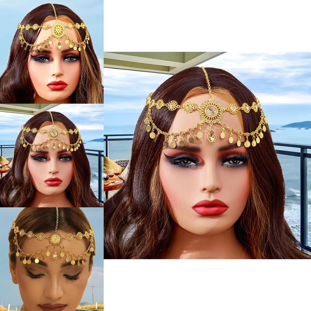 Elegant Simulation Gemstone Decor Women Golden Headpiece With Tassel Design For Travel And Gift