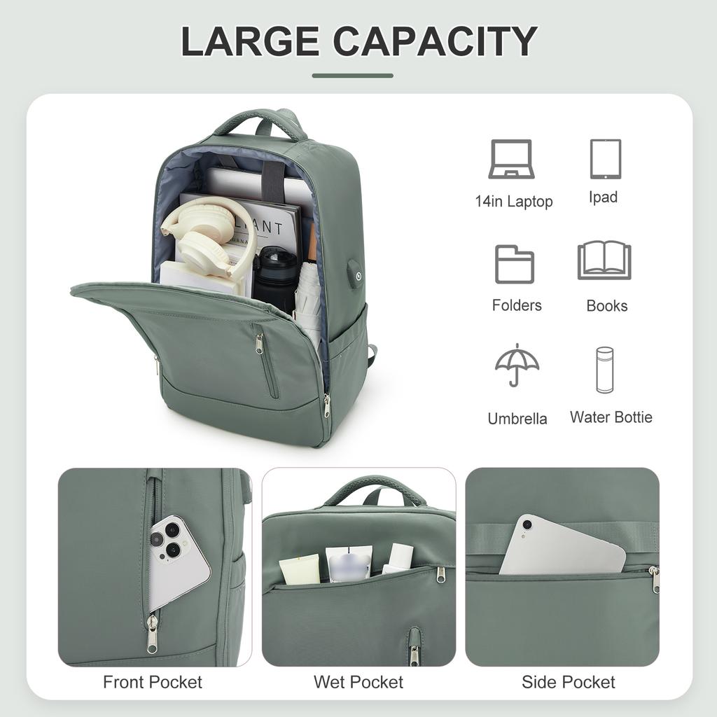 Travel Laptop Backpack, Business Sturdy Laptops Backpack with USB Charging Port, Carry On  Women Travel Backpack Waterproof  Bag