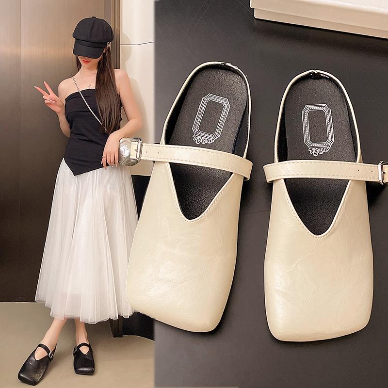 Women's Slippers Flat Sole Cover Toe Square Toe Ladies Shoes Dress Daily Commute Summer Lazy People Zapatillas De Mujer