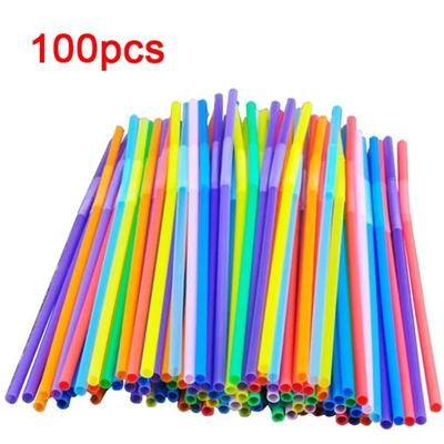 100pcs Disposable Elbow Plastic Colored Straws For Kitchenware Bar Party Event Supplies Bendable Cocktail Drinking Straws Kitchen