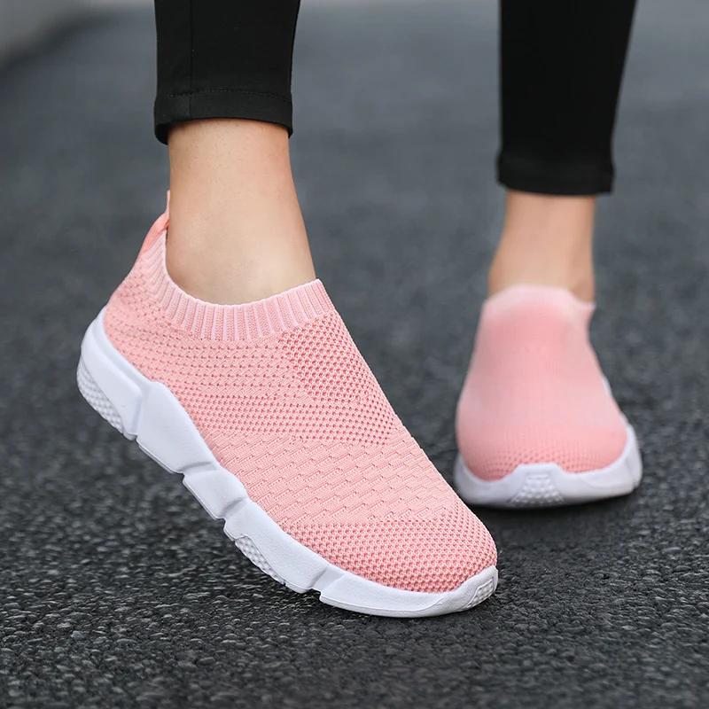 Fashion Sneakers Women Shoes Knitting Sock Sneakers Women Slip On Flat Laides Walking Shoes Woman Loafers Flats Tenis Famela Plus Size