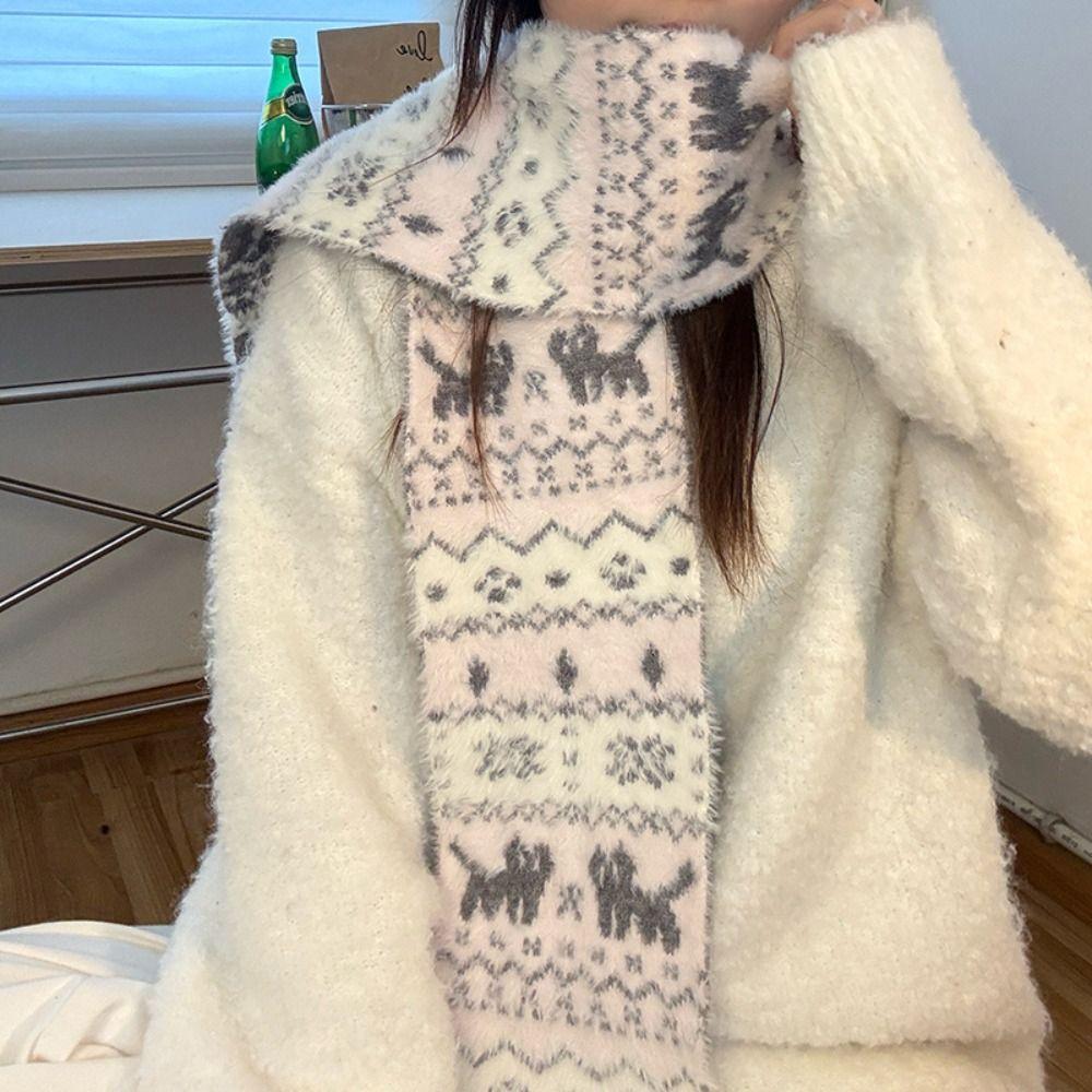 Fair Isle Style Winter Cashmere Scarves Snowflake Wool Shawl Jacquard Knitted Scarf  Autumn Winter