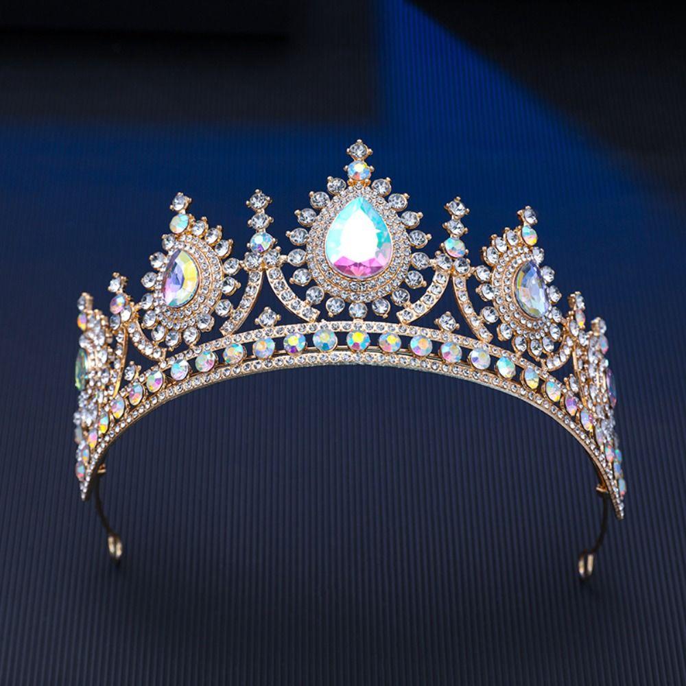 Multicolor Baroque Pageant Crown Luxury Wedding Crown Metal Queen Princess Tiara  Party Supplies