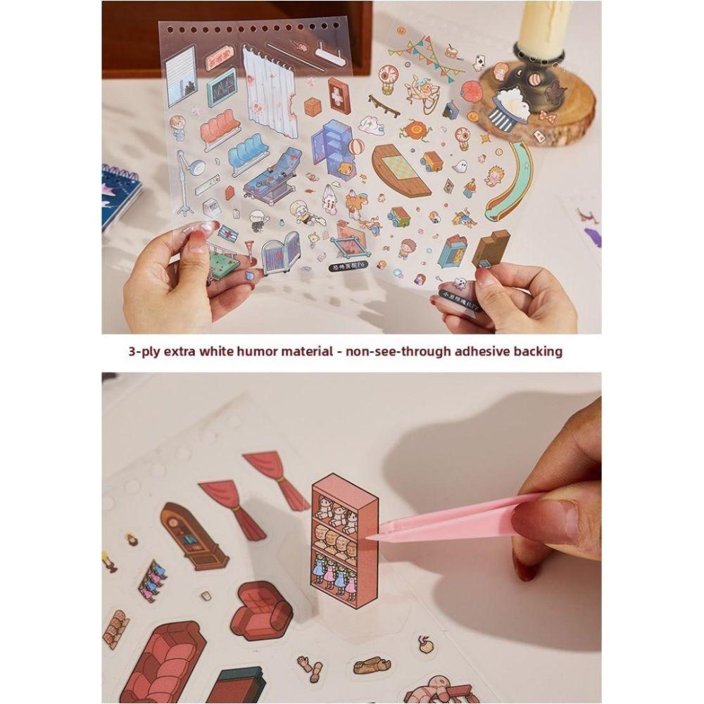 New Horror Theme 3D Miniature Scene PET DIY Crafts Cabin Houses Stickers 8 Scene 20 Sheets Pocket Sticker Book Holiday Gifts