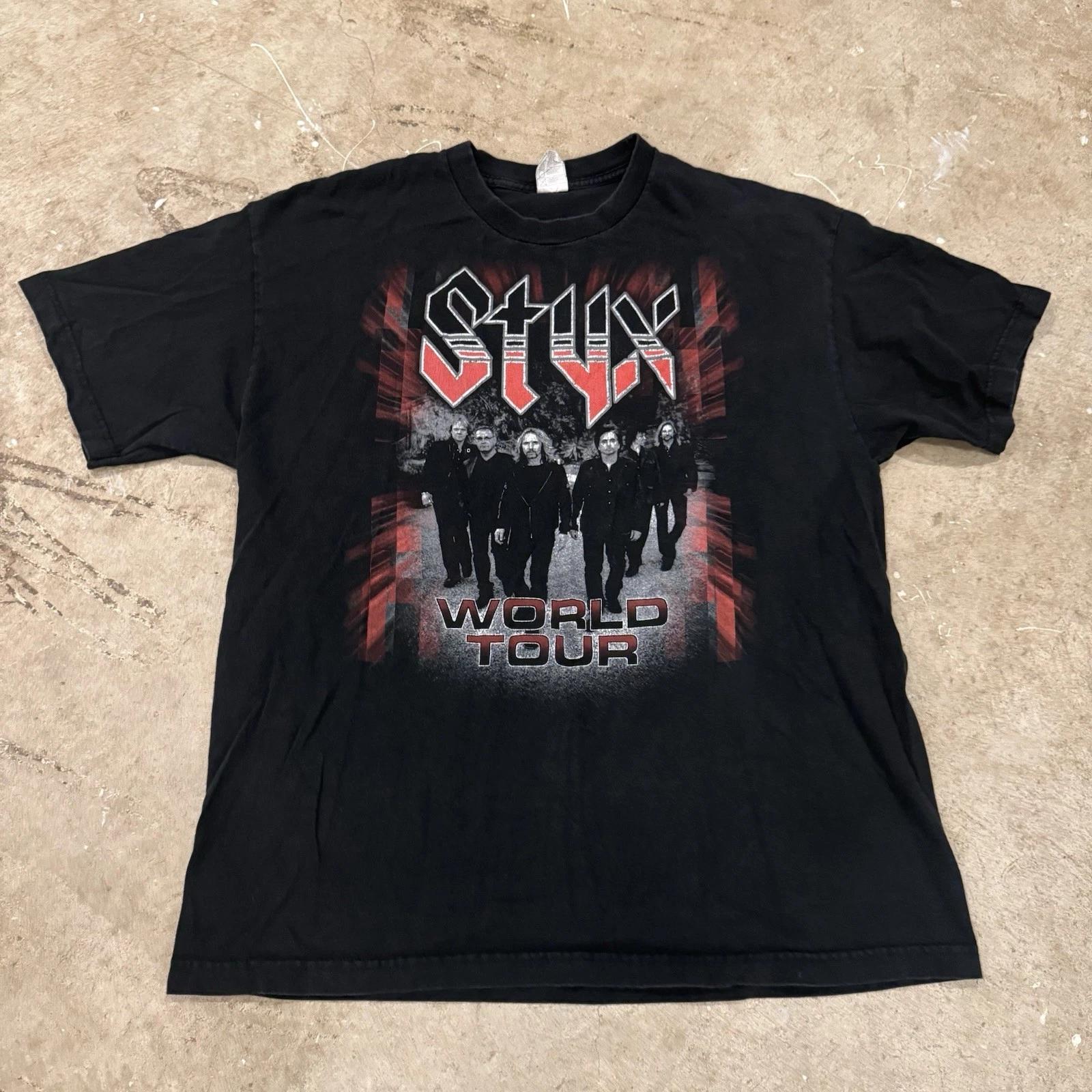 Vintage Styx World Tour Band T-T-Shirt Mens Size Large Black Red S