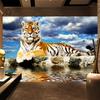 Mural Wallpaper 3D Stereo Tiger Blue Sky And White Clouds Wall Murals Living Room Bedroom Cartoon Wall Papers