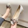 Shiny Crystal Bowknot Pumps Women 2024 New Thick Heels Rhinestone Wedding Party Shoes Woman Square Toe Pumps