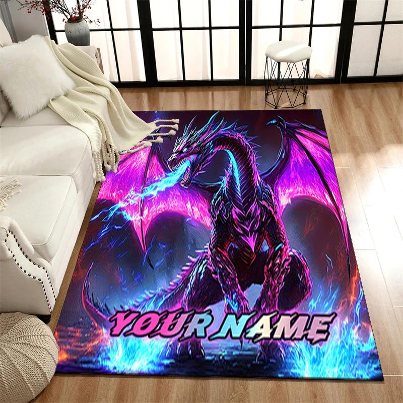 1PC Custom Name Ethereal Dragon's Might Theme Floor Mat Ideal for Living Room, Game Rooms, Office, Bedroom, Office Floor Mat , Floor Mats for Home