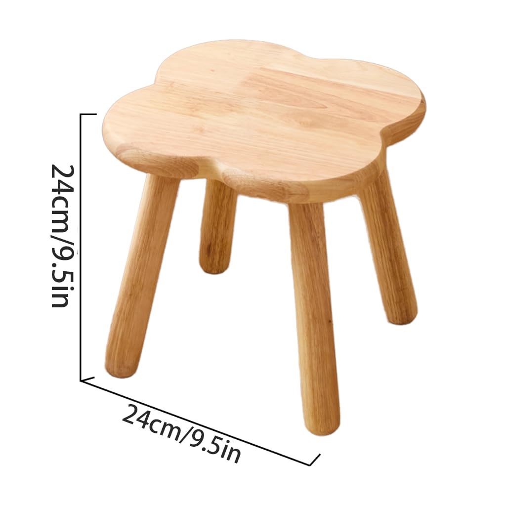 Pinyunxuan Wooden Clover-Shaped Children's Chair, Mini Stool, Round Chair, Low, Small Chair, 24x24cm, Footrest, Plant Stand, 80kg Weight Capacity, Nat