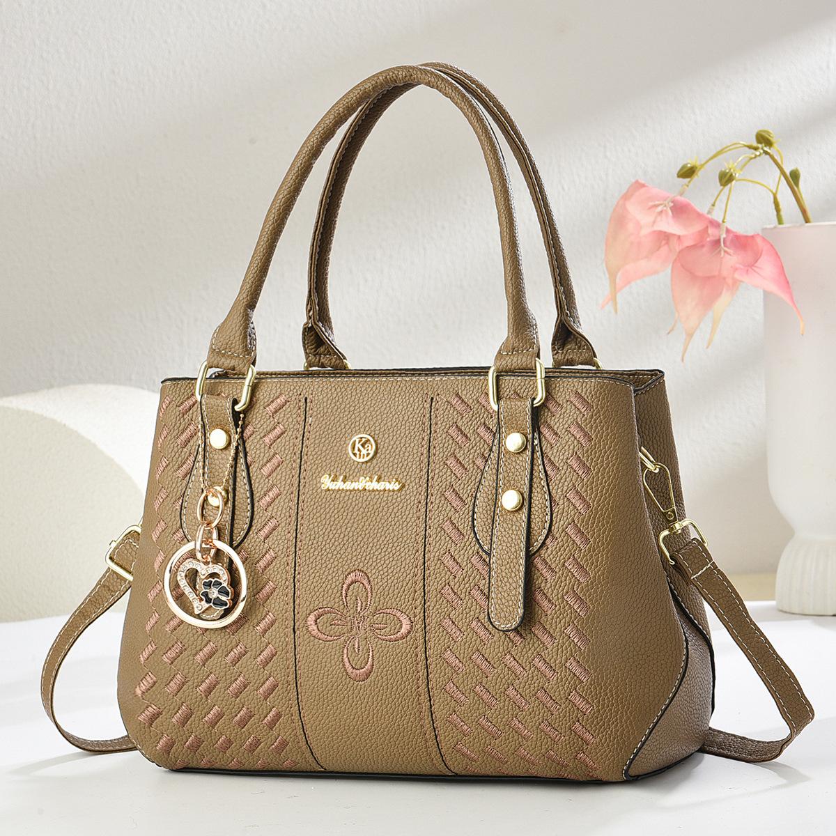 New Japanese Style Exquisite Embroidered Handbag For Mature Women, Fashion Multiway Shoulder Crossbody Bag For Daily Matching