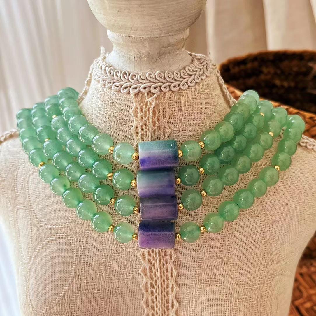 Wizard Of Oz Natural Dongling Jade Green Beaded Necklace Female Cold Sense National Style Atmosphere Sense Clavicle Chain