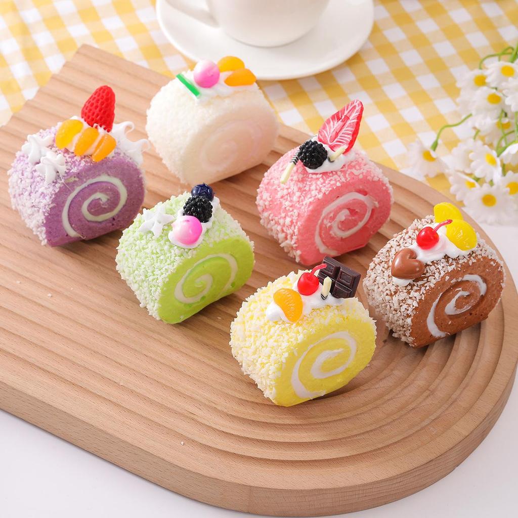 Simulation Fruit Swiss Roll Cake Towel Dessert Model Food Photography Props Decoration Refrigerator Sticker 6pc/lot