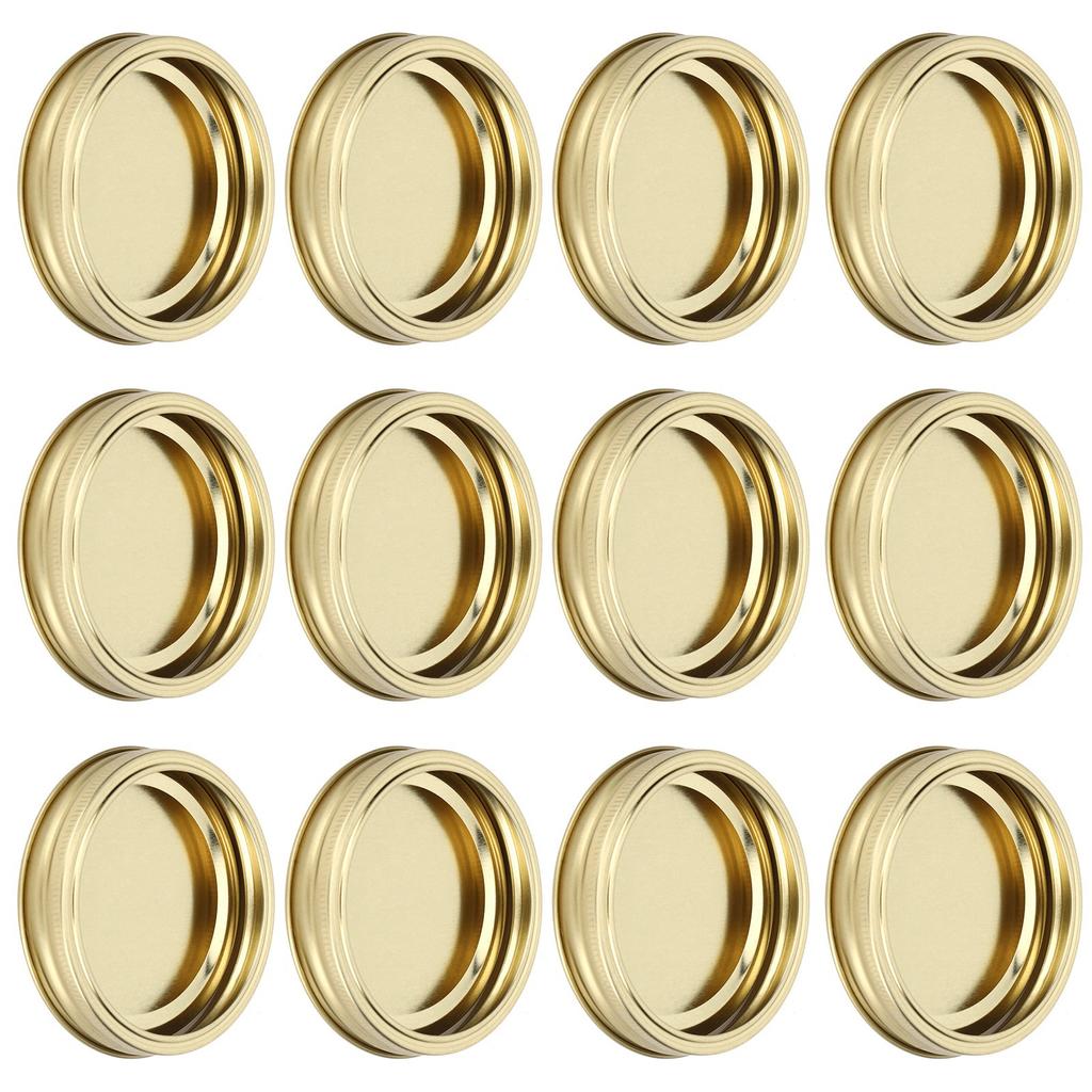 12Pcs Stainless Steel Split Type Glass Jar Lids Round Lkproof Sling Covers Kitchen Supply(XH00179 Gold )