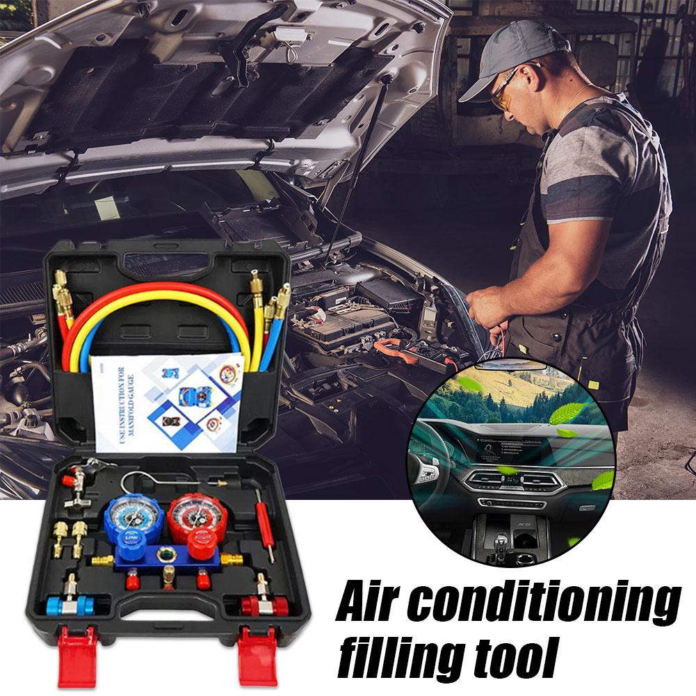 NEW Car Air Conditioning Pressure Manifold Gauge Hose Kit,R22 R-410A R-134a R-404A Refrigerant Pressure GaugeSet WithStorage Box