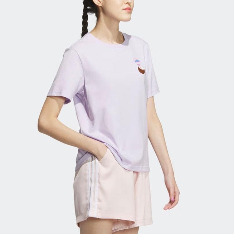 Adidas Neo Logo Letter Print Loose Round Neck Short Sleeve T-Shirt Women T-Shirts Light-Purple IP3880