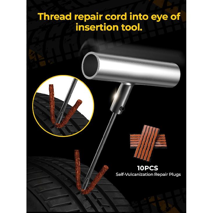 Tire Repair Kit With Plugs Fix Punctures & Plug Flats With Ease - Heavy Duty Flat Tire Puncture Repair Kit For Car, Motorcycle, ATV, UTV, RV,