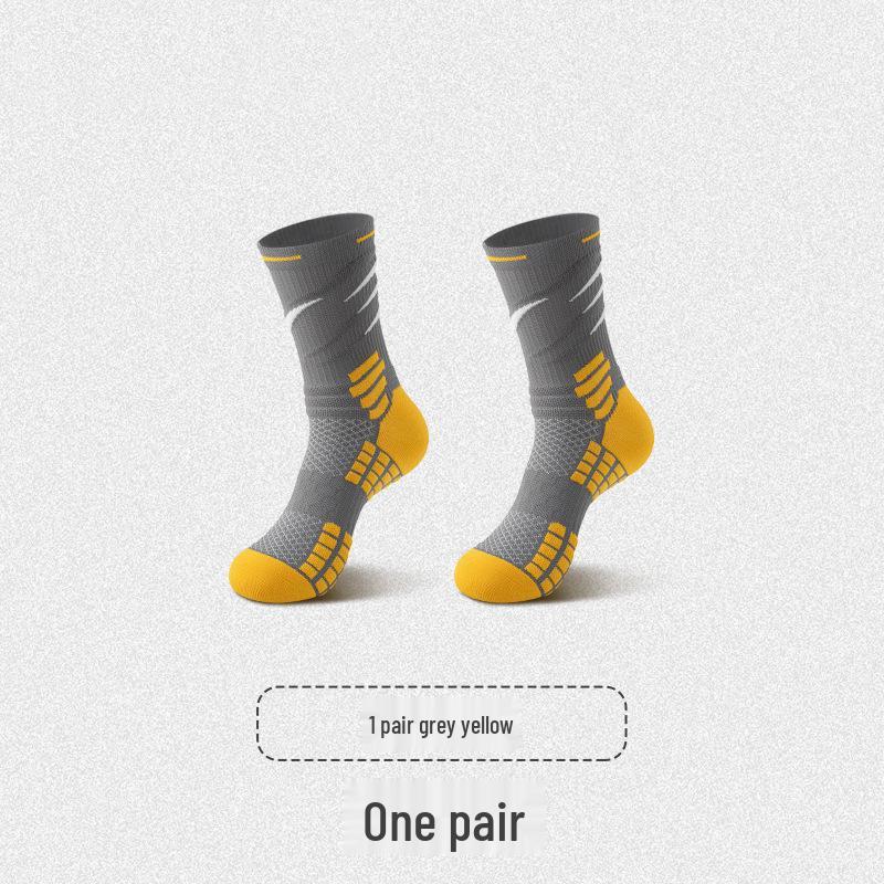 Men's Marathon Running Socks - Thick Terry Bottom, Mid-Calf Length, Ideal for Badminton, Football, and Basketball