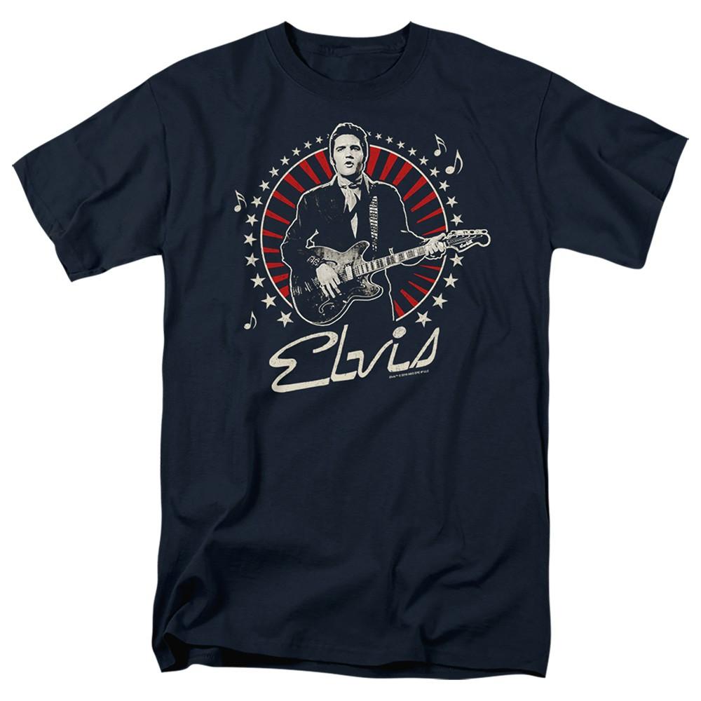Elvis Presley - Stars - Adult Unisex Short Sleeve T-Shirt - Blue M