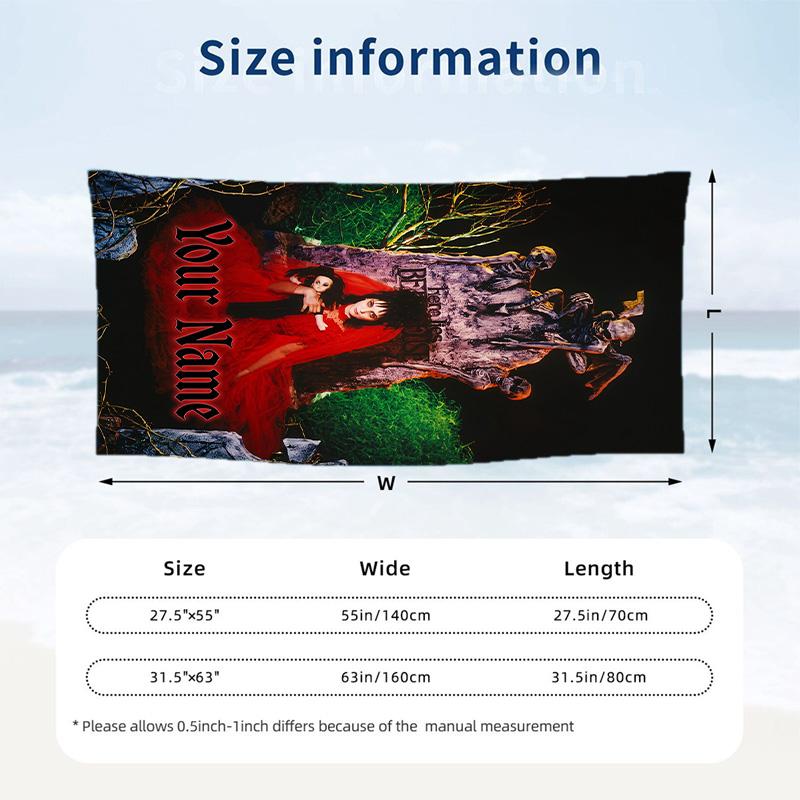 Beach Towel Custom Name Text, Quick Dry Large Towel For Beach HomeBeetlejuice Lydia Deetz