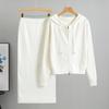 Women's Rhinestone Knit Hooded Cardigan & Skirt Set - Autumn/Winter Fragrance Style