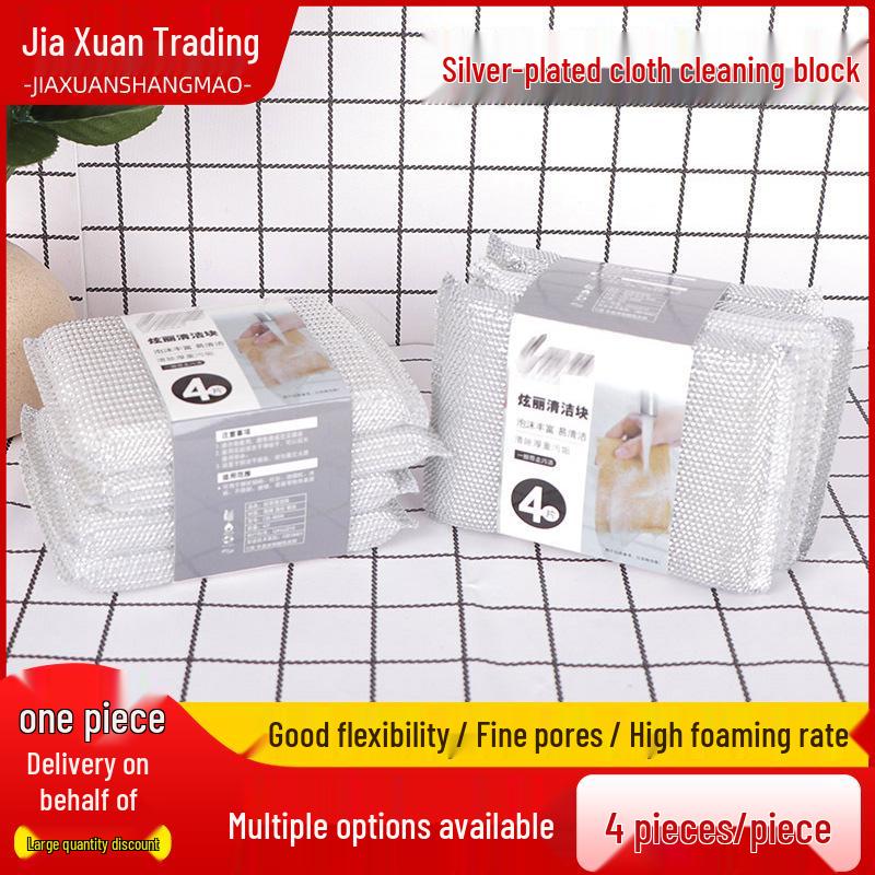 Silver Dual-Sided Kitchen Scrubbing Sponge Pad Consult
