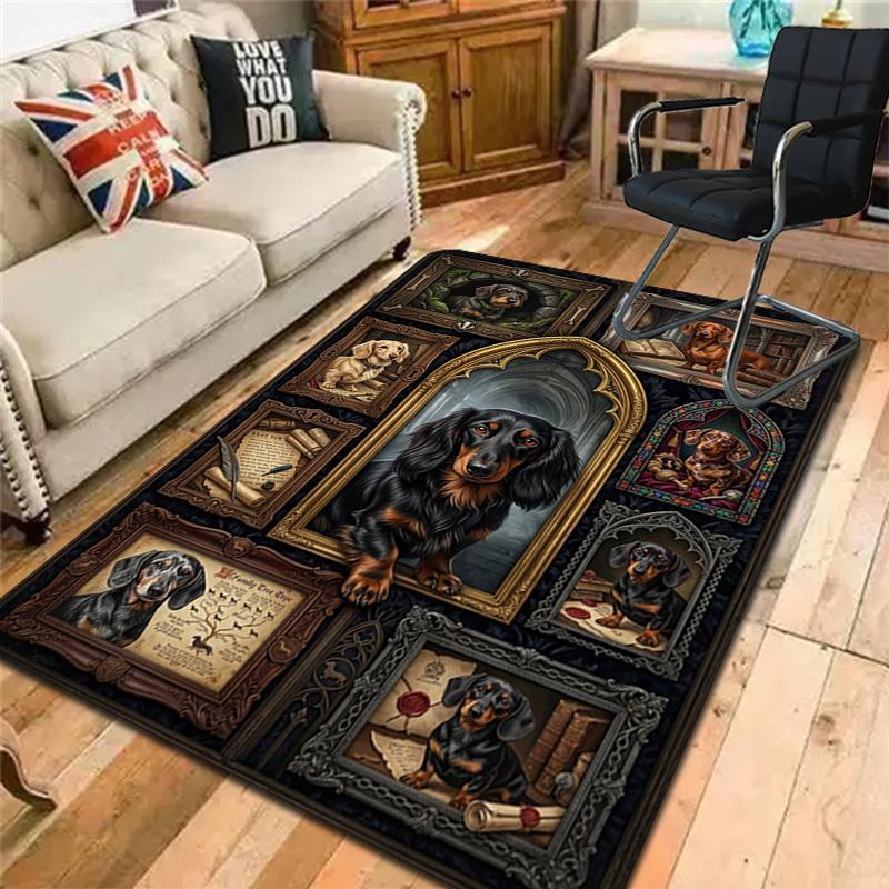 Dachshund Legacy Pattern Rug Floor Mat for Living Room or Bedroom Soft and Comfortable Carpet a Gift for Birthday and Holiday.