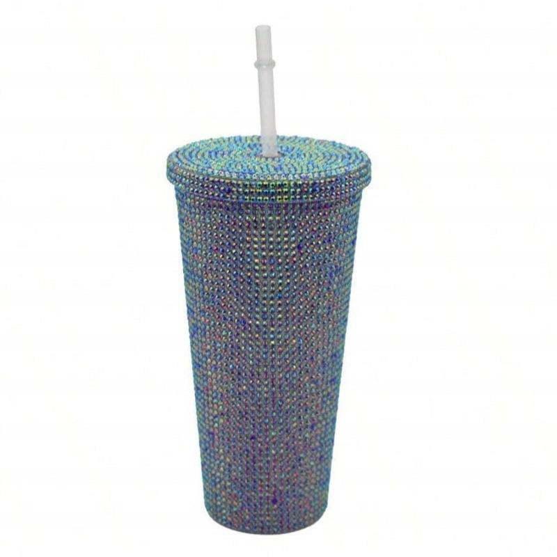 Rhinestone Cold Brew Coffee Cup: Double-Layered PS Straw Cup, Large Capacity, Perfect Gift for Women/Girls