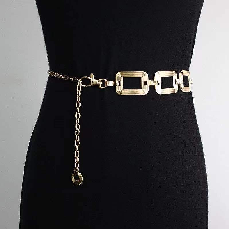 European and American Belt Women's Simple Fashion Square Buckle Texture Decorative Metal Chain Waist Seal with Skirt Coat