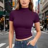Dames T-shirt met korte mouwen, slank gesneden, met opstaande kraag, rekbaar, lichtgewicht, ademend, basic top voor dagelijks gebruik