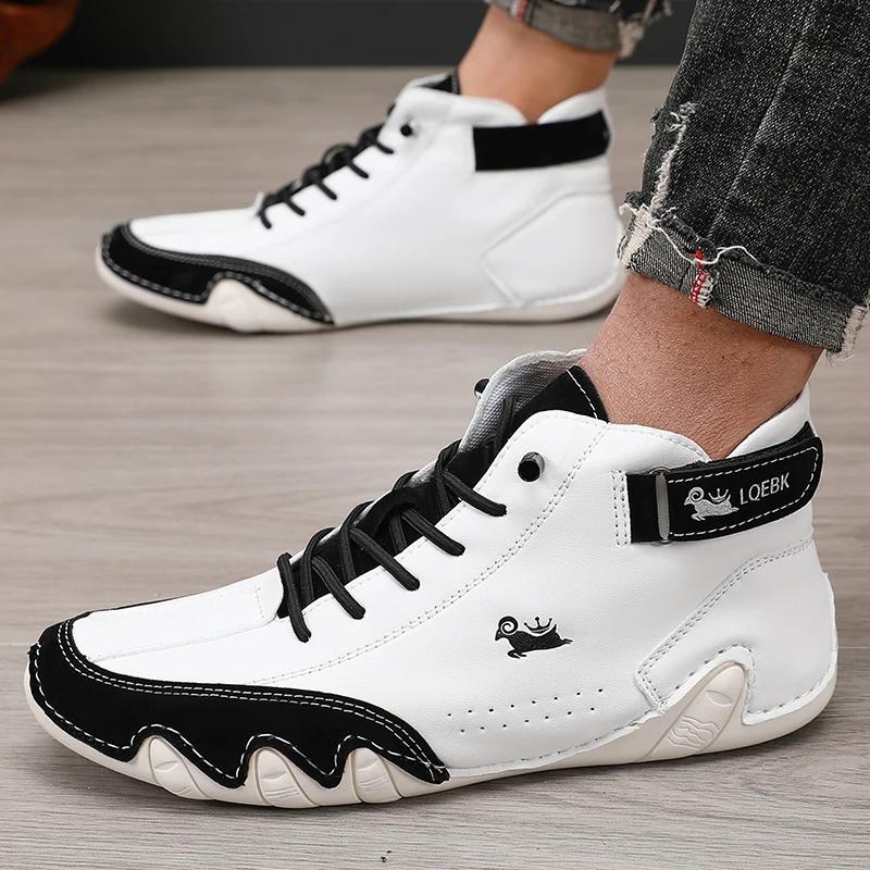 Men's White High Top Shoes New Luxury Waterproof Flat Shoes Lightweight  Comfortable Motorcycle Boots Sapatos Formais Masculinos
