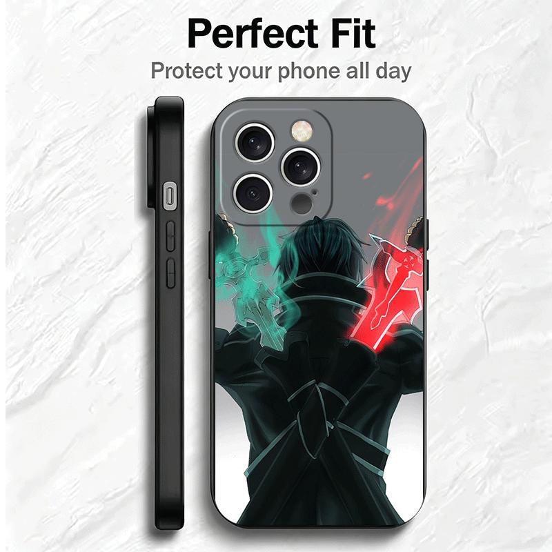 S-Schwert O-Online SAO Kirito Weiche Handyhülle für iPhone 16 16E 17 Air 15 Pro Max 14 Plus 13 Mini 11 12 7 Schwarze Rückseitenschale