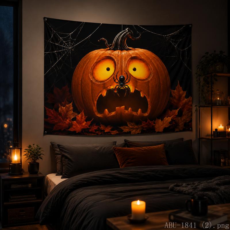 Halloween Pumpkin Tapestry Horror Storm Night Wall Hanging for Home Party Festival Decoration