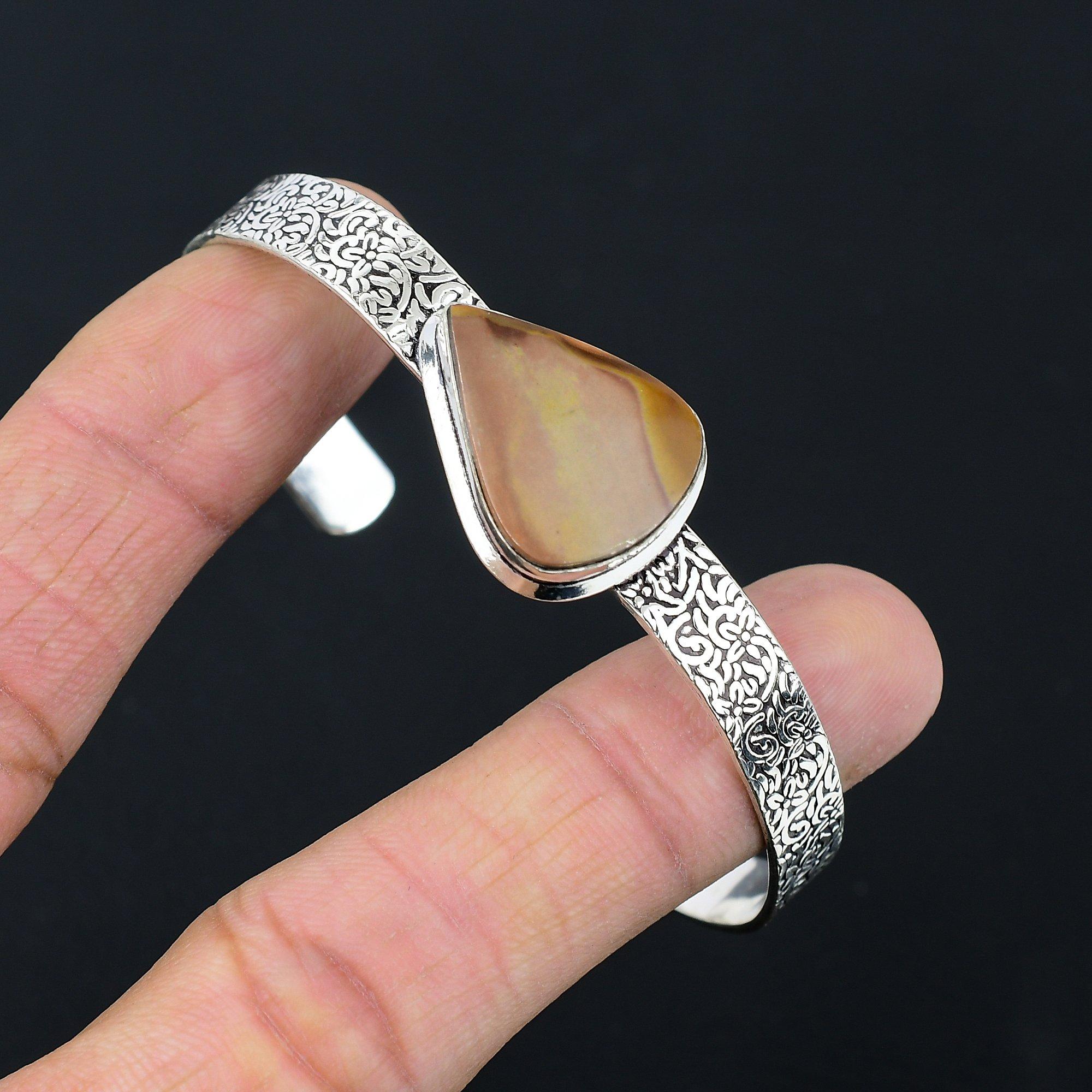 

Mothers day Sale Pear Landscape Jasper Gemstone Wife Bangle Jewelry 925 Silver Adjustable