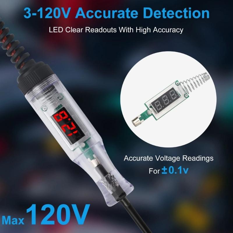 Digital LED Voltage Tester with 3V to 120V Ranges & Safety Plastic Designs Auto Circuit Test Pen for Car & Motorcycle