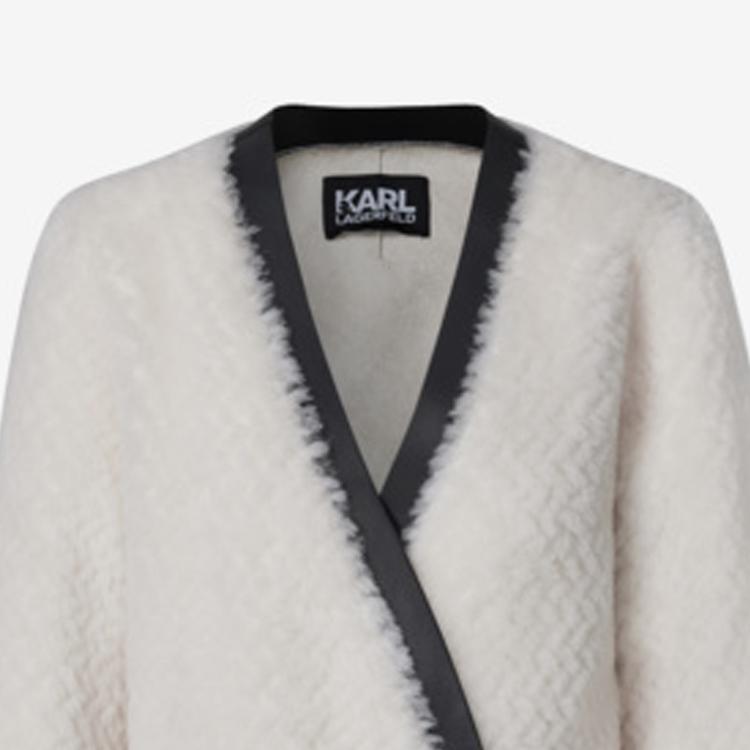 Karl Lagerfeld Elegant Party Light Luxury Striped Trim Double-Breasted Mid-Length Velvet Coat Women Coats 227L1904