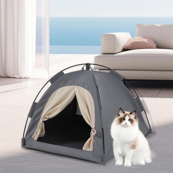 Přenosný kočičí stan Pop-up stan pro domácí mazlíčky Omyvatelný Vodotěsný Úkryt s podložkou Prodyšná síťovina pro kočky a malé psy do interiéru i exteriéru