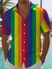 Rainbow Flag Vertical Stripe Short Sleeve Shirt, Pride Month Theme Cuban Collar Casual Shirt, Diverse And Inclusive Top, Suitable for Pride