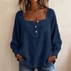Women's Corduroy Square Neck Long Sleeve Buttoned Half Placket Pullover Top