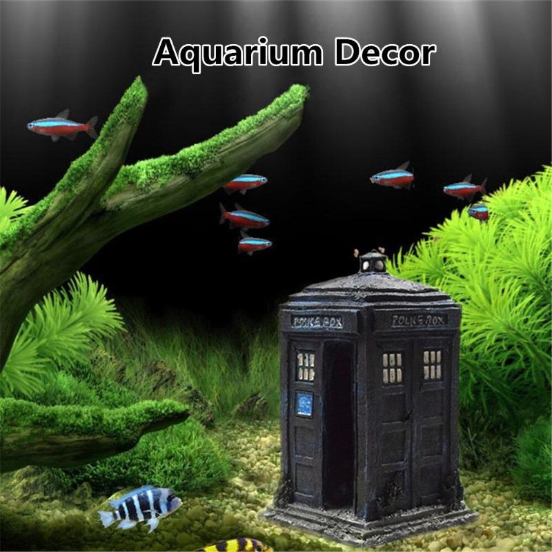 Retro Aquarium Fish Tank Decorations Police Box Telephone Ornament for Small Fish and Shrimp Hideout Betta Fish Accessories.