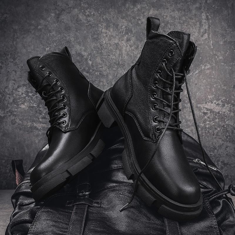 Genuine Leather Motorcycle Boots for Men New Fashion Mens High Top Footwear Warm Plush Fur Winter Boots Luxury Brand Snow Boots