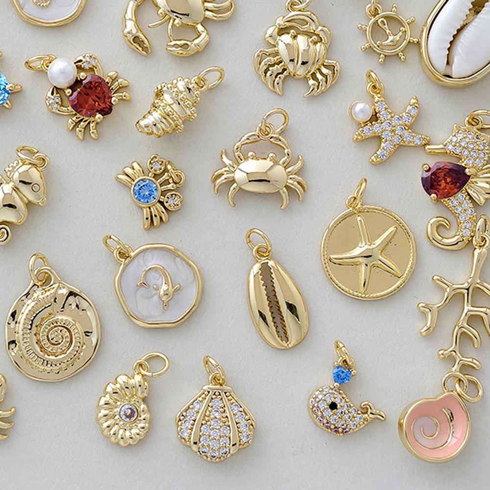 Cute Marine Animal Starfish Conch Charms For Jewelry Making Supplies Gold Color Shell Crab Dijes Diy Earring Bracelet Necklace