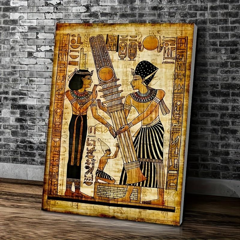 2pcs Vintage Egyptian Canvas Wall Art, Hieroglyphic & Sphynx Designs, Unframed Room Decor, Ideal Gift for Bedroom, Warm Earthy T