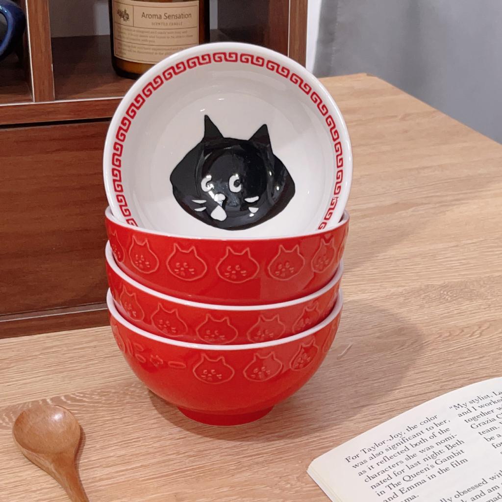 Japanese Cute Surprise Cat Tableware Underglaze Colored Rice Bowl Fruit Bowl Cartoon Ceramic Bowl Household Rice Bowl