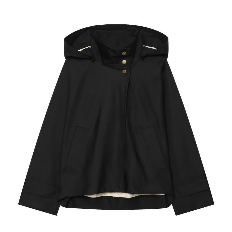 Womens Casual Fashion Stand Collar Hooded Jacket Solid Color Streetwear Outerwear