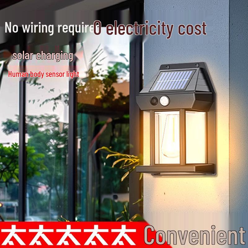 Solar Outdoor Wall Lamp with Motion Sensor - Warm Light for Garden, Courtyard, Balcony